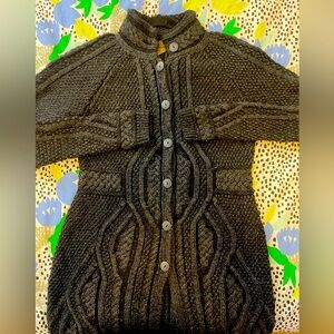 Inis Crafts 100% Irish wool cable knit long cardigan dark fairy grunge heirloom